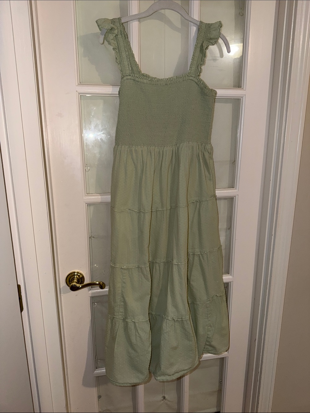 JCrew Smocked Tiered Sundress in Sage Green, Size M